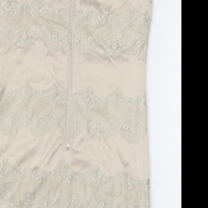 AX Paris Womens Gold Polyester Shift Size 10 Boat Neck Zip - Lace Detail