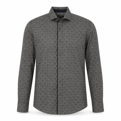 24/7 Comfort Apparel Mens Grey Geometric Cotton Button-Up Size M Collared Button