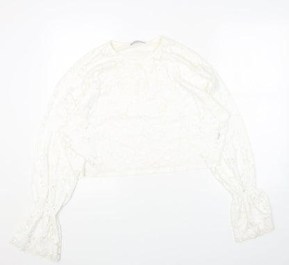 Womens UK Size M Zara White Cropped Blouse