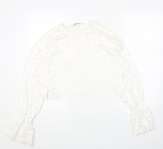 Womens UK Size M Zara White Cropped Blouse