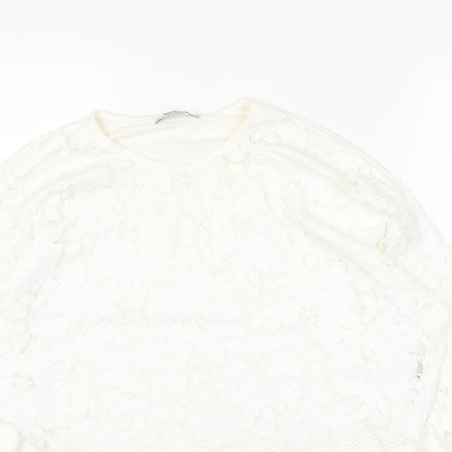 Womens UK Size M Zara White Cropped Blouse