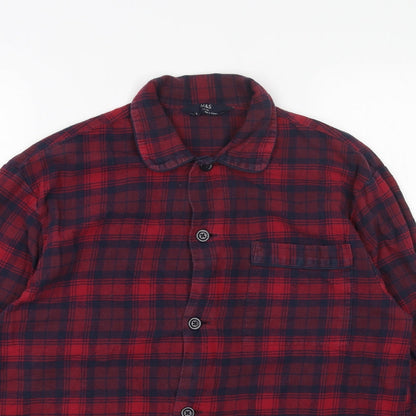 Marks and Spencer Womens Red Geometric Cotton Basic Button-Up Size S V-Neck