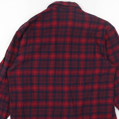 Marks and Spencer Womens Red Geometric Cotton Basic Button-Up Size S V-Neck