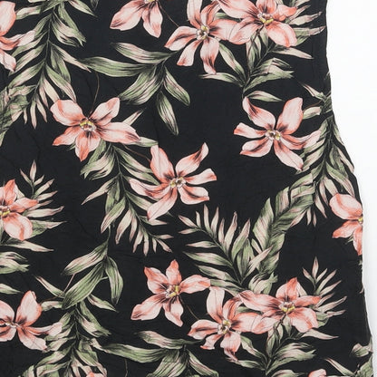 M&Co Girls Black Geometric Viscose Basic Button-Up Size 15 Years Collared Button