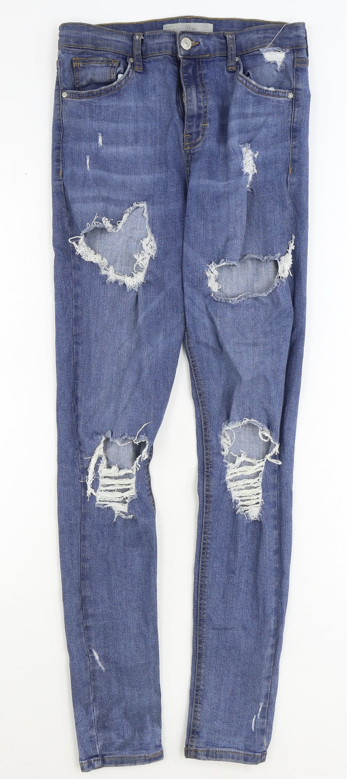 Topshop Womens Blue Cotton Skinny Jeans Size 30 in Regular Zip