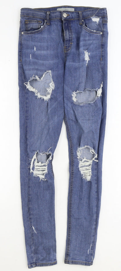 Topshop Womens Blue Cotton Skinny Jeans Size 30 in Regular Zip