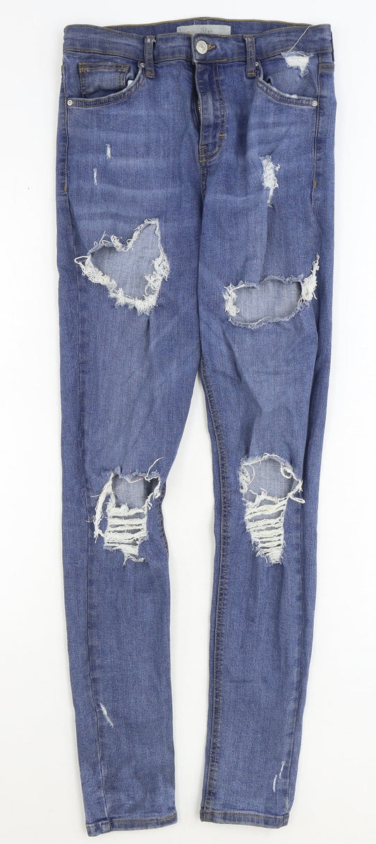 Topshop Womens Blue Cotton Skinny Jeans Size 30 in Regular Zip