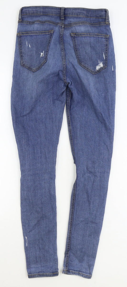 Topshop Womens Blue Cotton Skinny Jeans Size 30 in Regular Zip