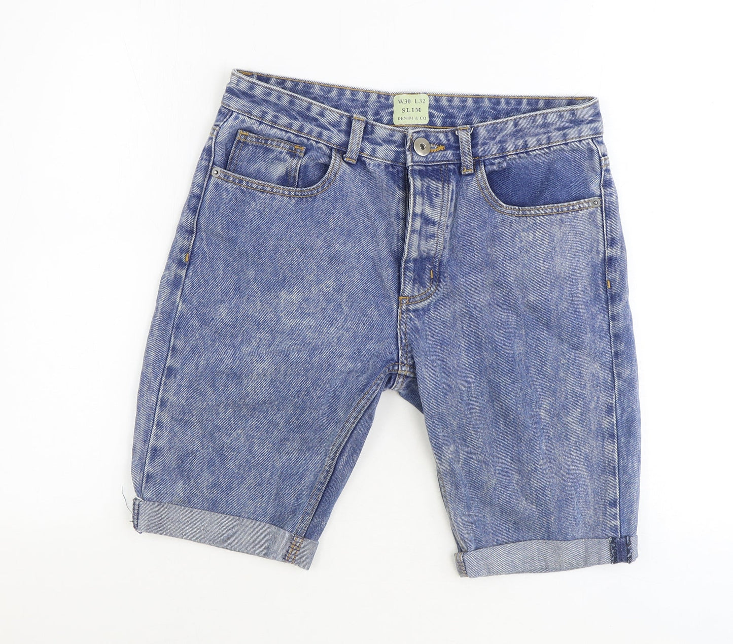 Denim & Co. Mens Black Cotton Biker Shorts Size 30 in Regular Zip