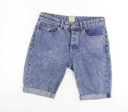 Denim & Co. Mens Black Cotton Biker Shorts Size 30 in Regular Zip