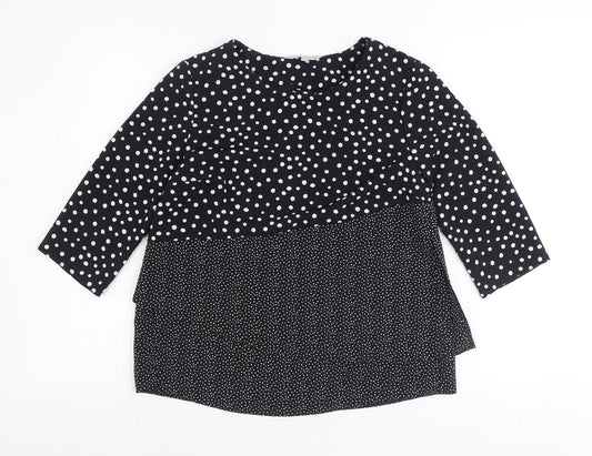 Nutmeg Womens Black Polka Dot Polyester Basic Blouse Size 6 Round Neck