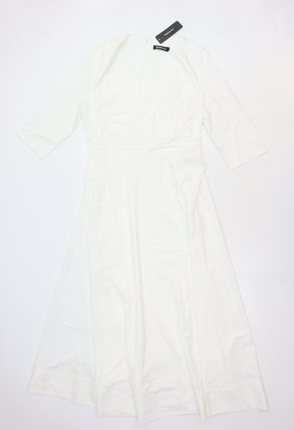 Fashion Mia Womens White Polyester Maxi Size 2XL V-Neck Zip