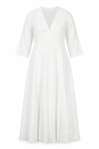 Fashion Mia Womens White Polyester Maxi Size 2XL V-Neck Zip