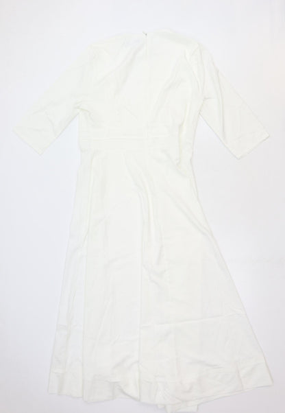Fashion Mia Womens White Polyester Maxi Size 2XL V-Neck Zip