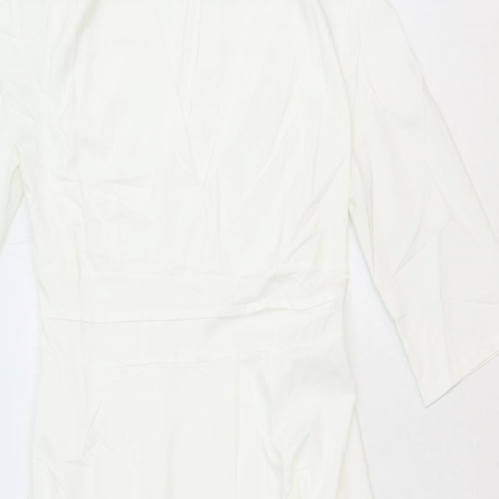 Fashion Mia Womens White Polyester Maxi Size 2XL V-Neck Zip