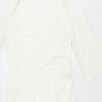 Fashion Mia Womens White Polyester Maxi Size 2XL V-Neck Zip