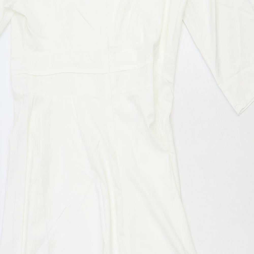 Fashion Mia Womens White Polyester Maxi Size 2XL V-Neck Zip