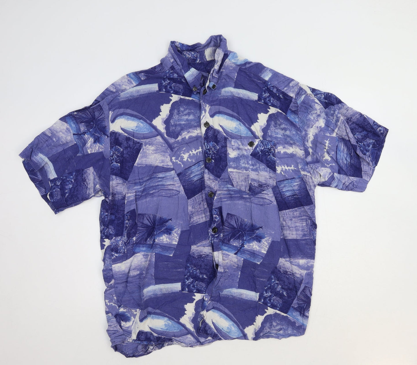 Mens UK Size S Preworn Blue  Button-Up Short Sleeve Casual Shirt
