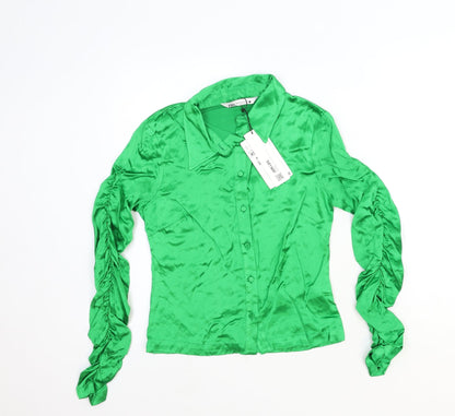 Womens UK Size XS Zara Green Basic Button-Up
