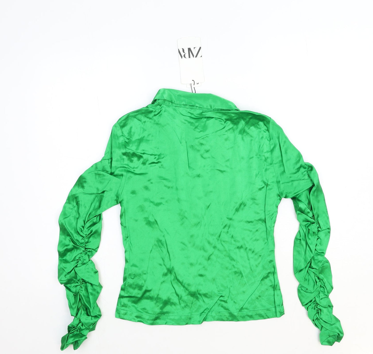 Womens UK Size XS Zara Green Basic Button-Up