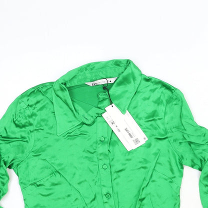 Womens UK Size XS Zara Green Basic Button-Up