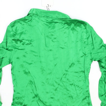 Womens UK Size XS Zara Green Basic Button-Up