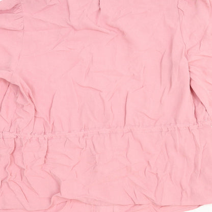 Marks and Spencer Womens Pink Viscose Basic Blouse Size 6 Round Neck - Lace Detail Drawstring Waist