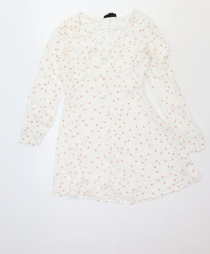 Wednesday's Girl Womens White Polka Dot Viscose Fit & Flare Size S V-Neck Button