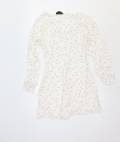 Wednesday's Girl Womens White Polka Dot Viscose Fit & Flare Size S V-Neck Button