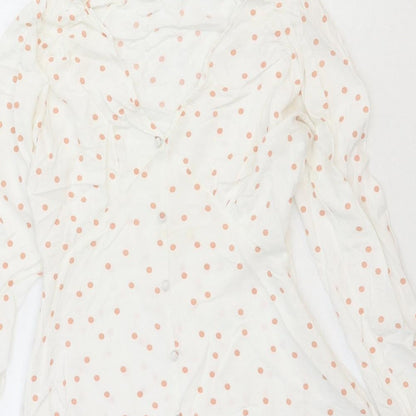 Wednesday's Girl Womens White Polka Dot Viscose Fit & Flare Size S V-Neck Button