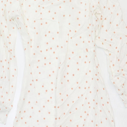 Wednesday's Girl Womens White Polka Dot Viscose Fit & Flare Size S V-Neck Button