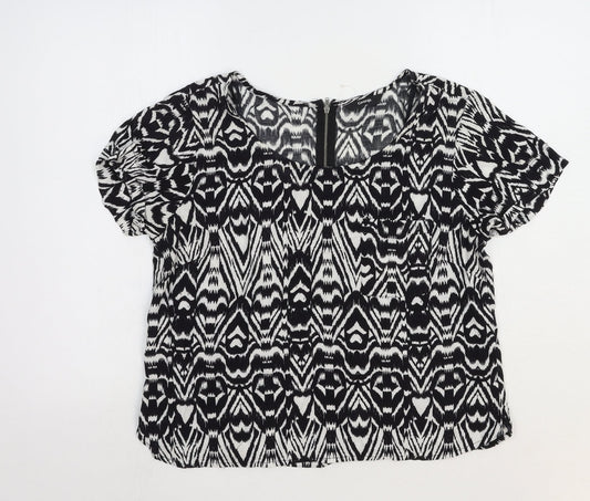 George Womens Black Geometric Viscose Basic Blouse Size 12 Scoop Neck