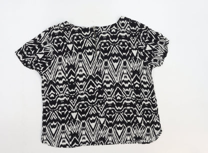 George Womens Black Geometric Viscose Basic Blouse Size 12 Scoop Neck