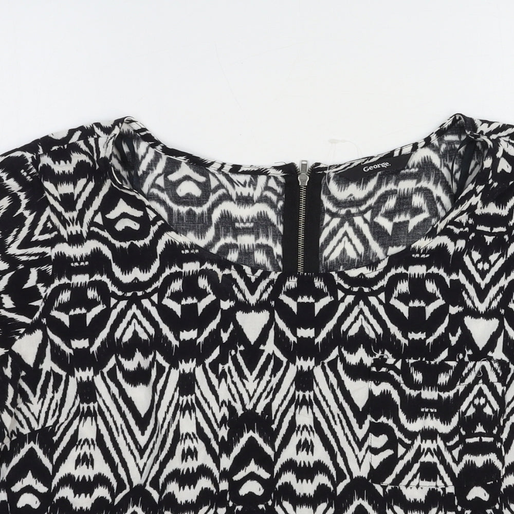 George Womens Black Geometric Viscose Basic Blouse Size 12 Scoop Neck