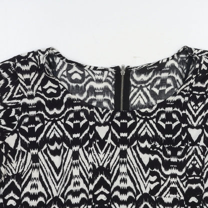 George Womens Black Geometric Viscose Basic Blouse Size 12 Scoop Neck