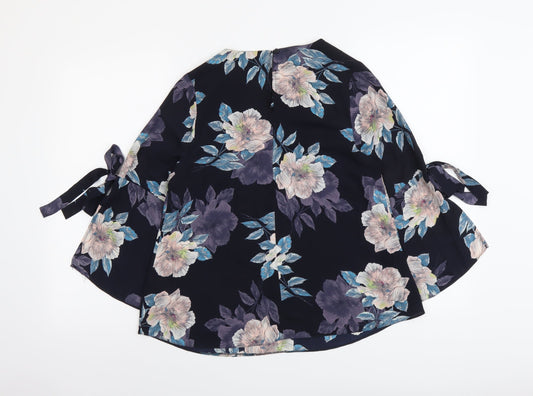 F&F Womens Blue Floral Polyester Basic Blouse Size 6 Scoop Neck - Bell Sleeve