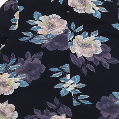 F&F Womens Blue Floral Polyester Basic Blouse Size 6 Scoop Neck - Bell Sleeve