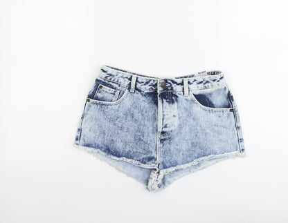 Topshop Womens Blue Cotton Hot Pants Shorts Size 28 in L3 in Regular Button - Acid Wash