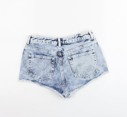 Topshop Womens Blue Cotton Hot Pants Shorts Size 28 in L3 in Regular Button - Acid Wash