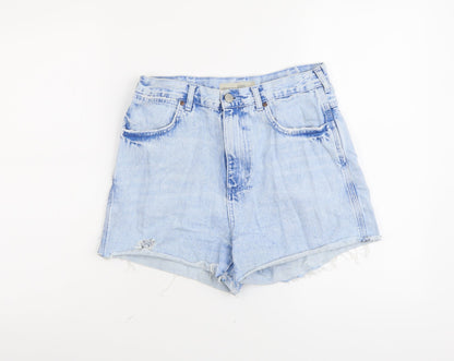 Topshop Womens Blue Cotton Cut-Off Shorts Size M L4 in Regular Button - Distressed