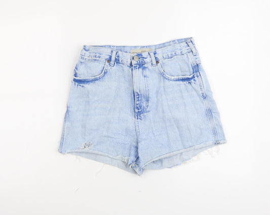 Topshop Womens Blue Cotton Cut-Off Shorts Size M L4 in Regular Button - Distressed