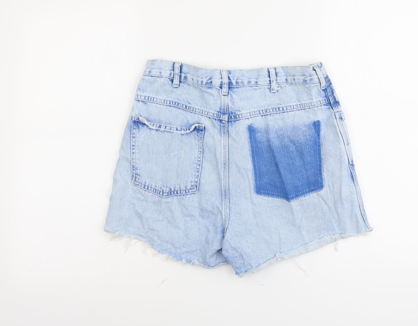 Topshop Womens Blue Cotton Cut-Off Shorts Size M L4 in Regular Button - Distressed