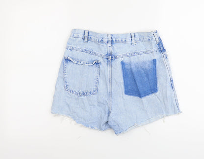 Topshop Womens Blue Cotton Cut-Off Shorts Size M L4 in Regular Button - Distressed