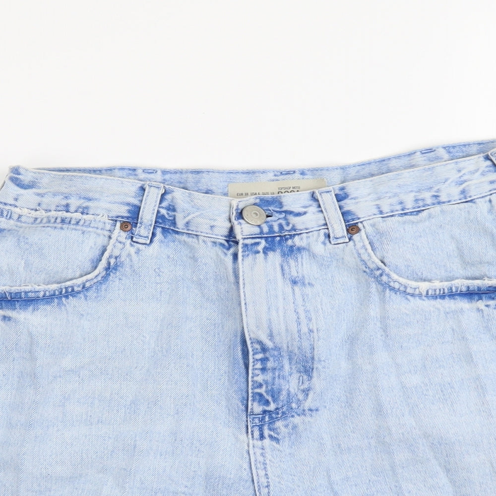Topshop Womens Blue Cotton Cut-Off Shorts Size M L4 in Regular Button - Distressed