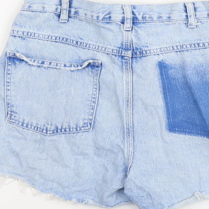 Topshop Womens Blue Cotton Cut-Off Shorts Size M L4 in Regular Button - Distressed