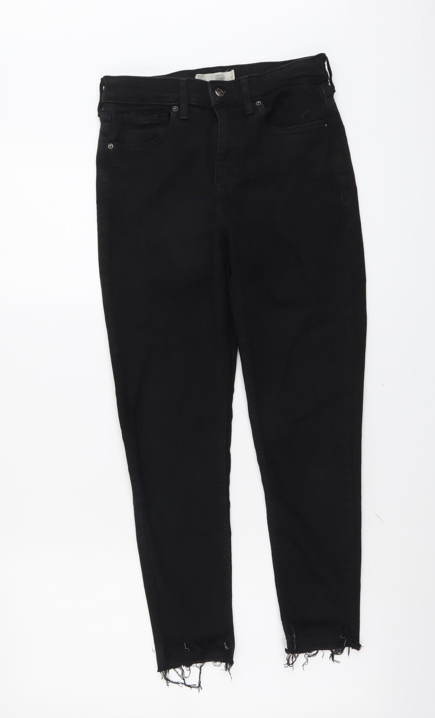 Topshop Womens Black Cotton Skinny Jeans Size 28 in L25 in Regular Button - Distressed Hems