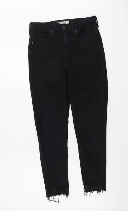Topshop Womens Black Cotton Skinny Jeans Size 28 in L25 in Regular Button - Distressed Hems