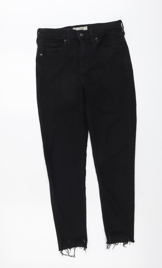Topshop Womens Black Cotton Skinny Jeans Size 28 in L25 in Regular Button - Distressed Hems