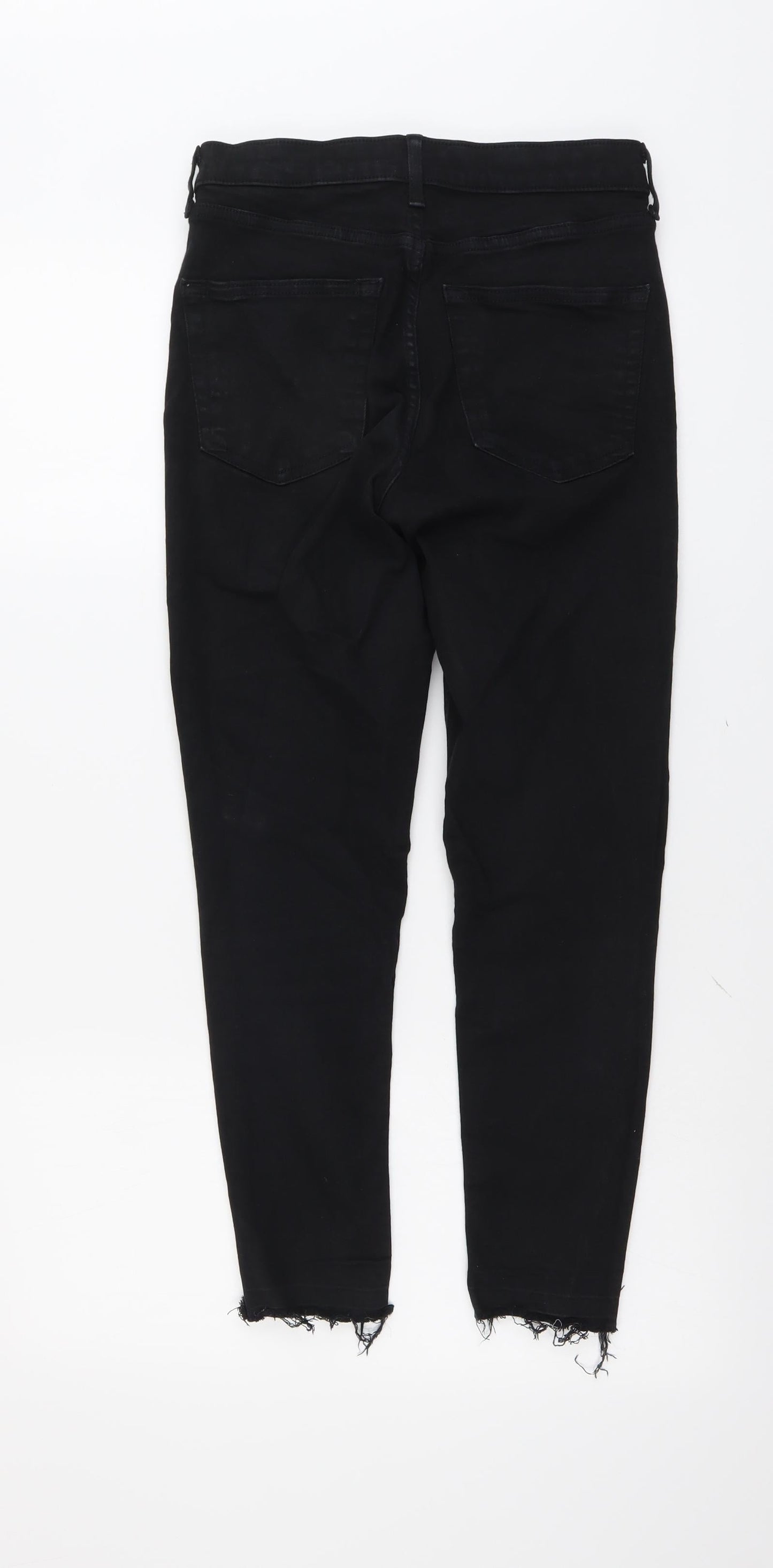 Topshop Womens Black Cotton Skinny Jeans Size 28 in L25 in Regular Button - Distressed Hems