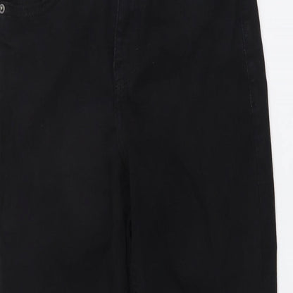 Topshop Womens Black Cotton Skinny Jeans Size 28 in L25 in Regular Button - Distressed Hems
